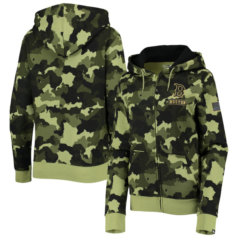 Boston Red Sox Women's 2022 MLB Armed Forces Day Camo Full-Zip Hoodie Green