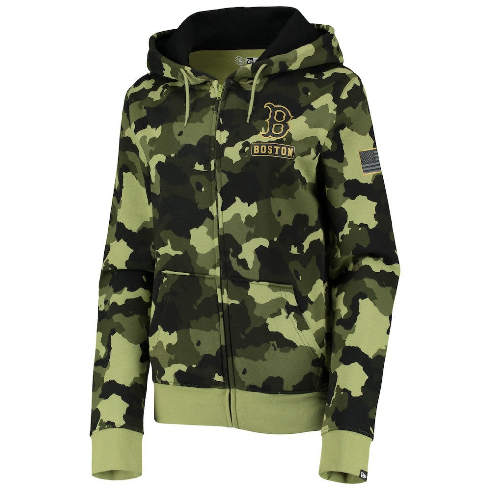 Boston Red Sox Women's 2022 MLB Armed Forces Day Camo Full-Zip Hoodie Green