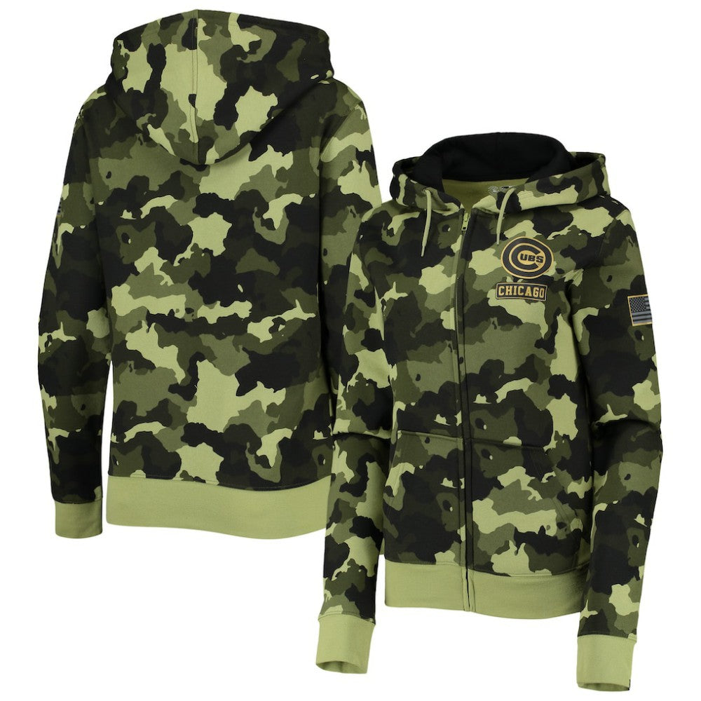 Chicago Cubs Women's 2022 MLB Armed Forces Day Camo Full-Zip Hoodie Green