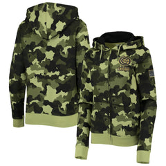 Chicago Cubs Women's 2022 MLB Armed Forces Day Camo Full-Zip Hoodie Green