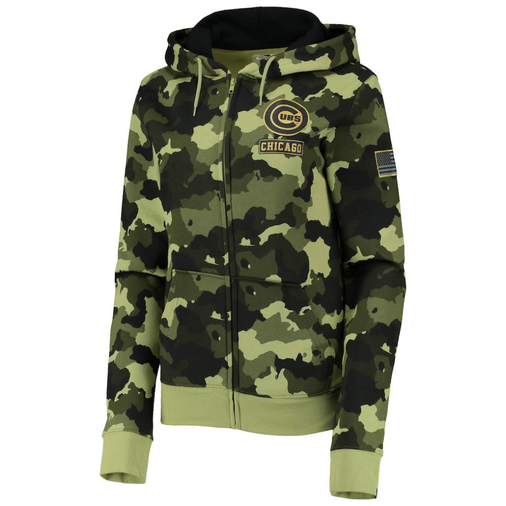 Chicago Cubs Women's 2022 MLB Armed Forces Day Camo Full-Zip Hoodie Green