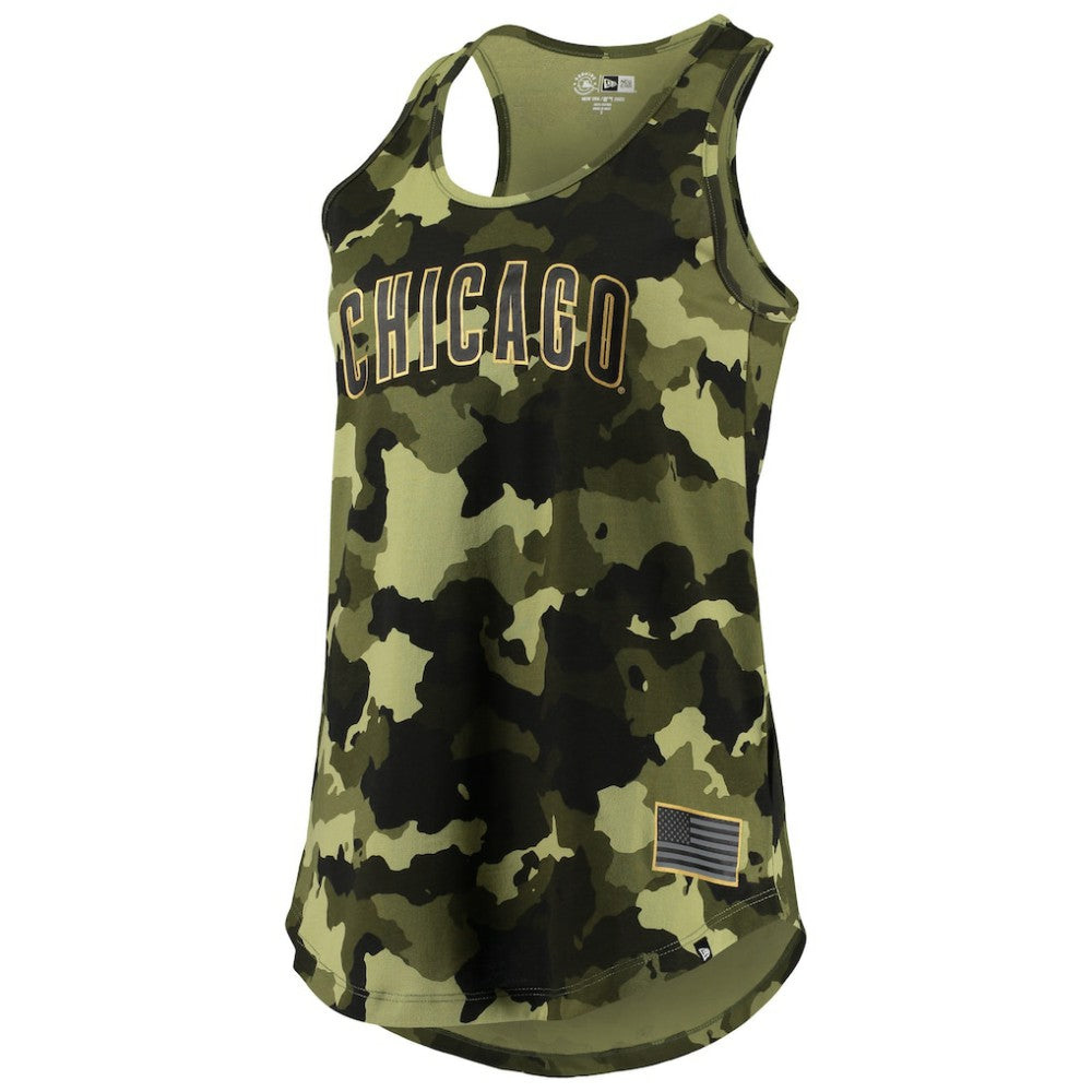 Chicago Cubs Women's 2022 MLB Armed Forces Day Camo Racerback Tank Top Green