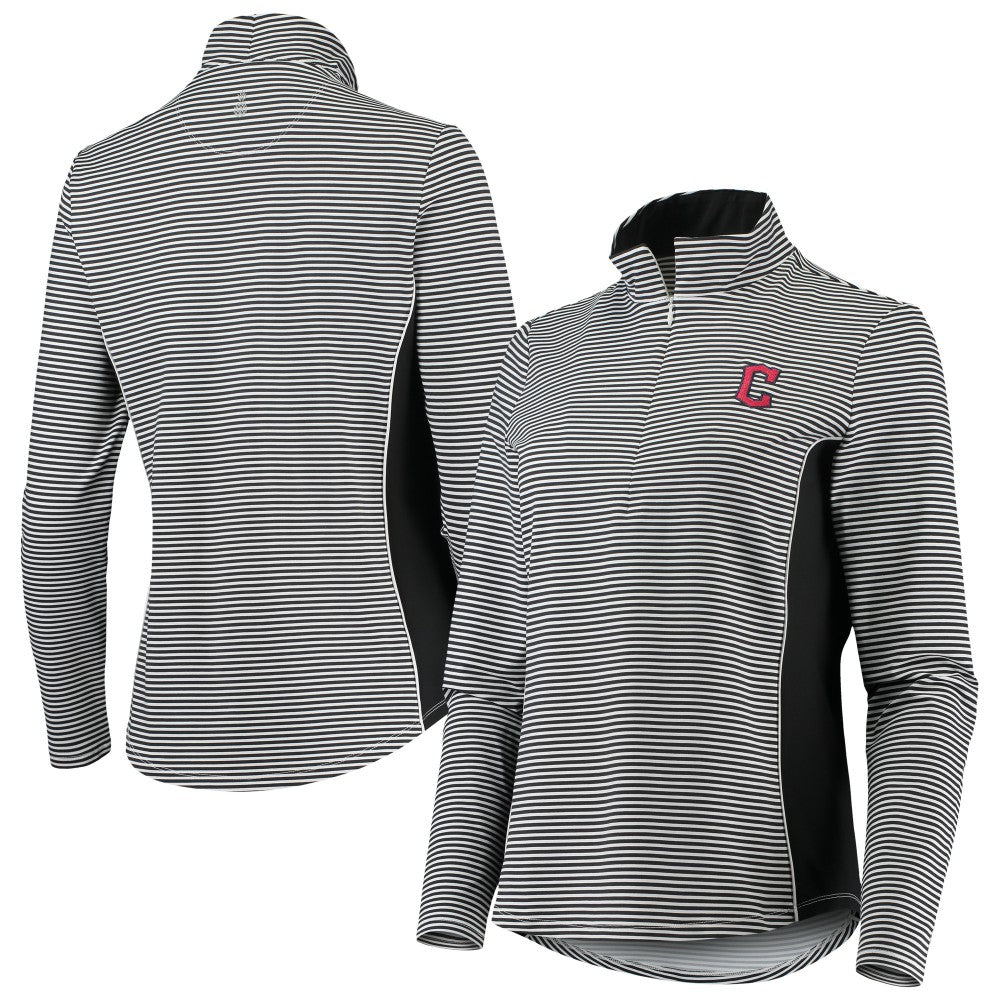 Cleveland Guardians Tommy Bahama Women's Aubrey Stripe Block IslandZone Half-Zip Jacket Black