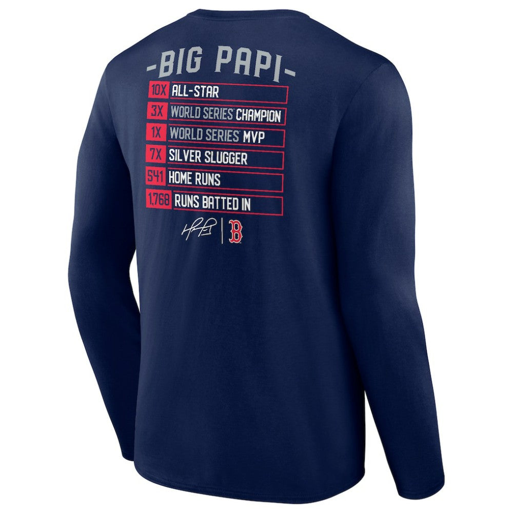 David Ortiz Boston Red Sox Stats Resume Long Sleeve T-Shirt Navy