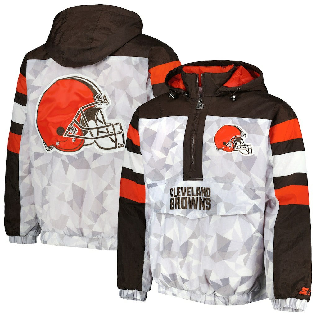 Cleveland Browns Starter Thursday Night Gridiron Raglan Half-Zip Hooded Jacket - White/Brown outlet