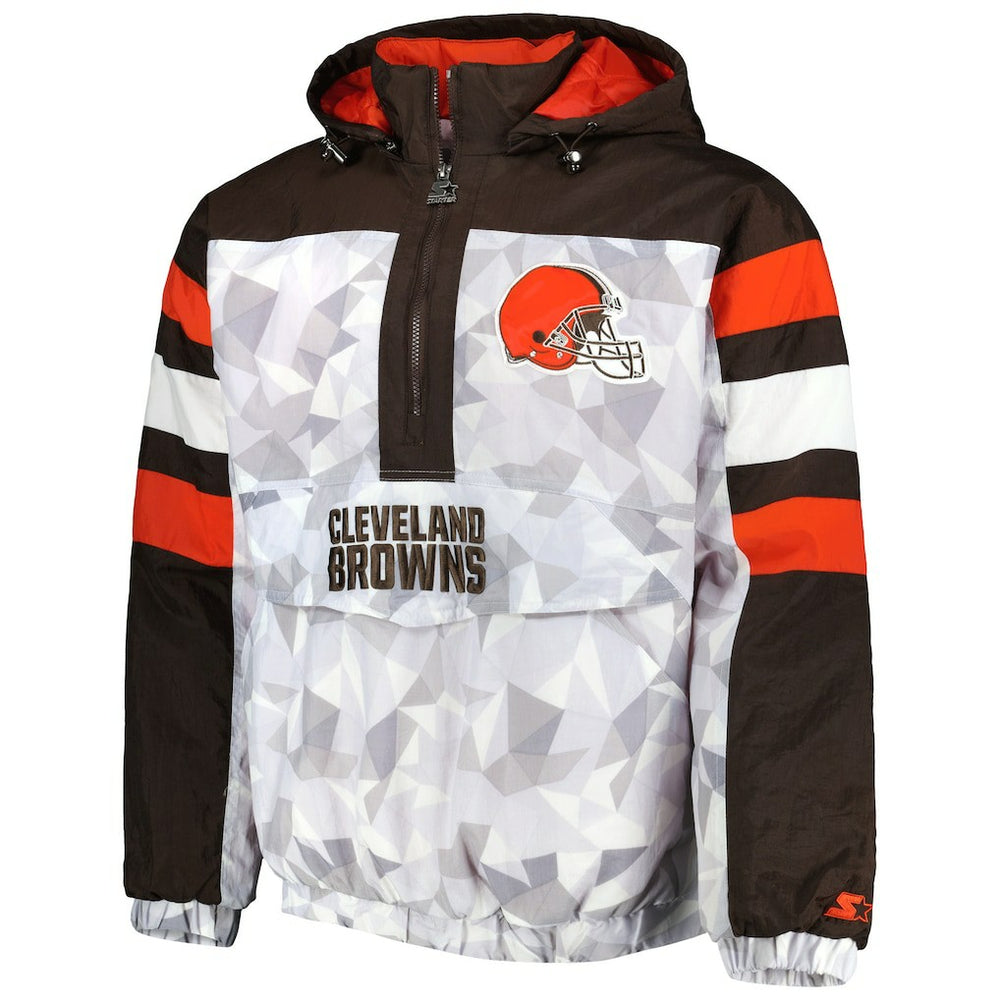 Cleveland Browns Starter Thursday Night Gridiron Raglan Half-Zip Hooded Jacket - White/Brown outlet
