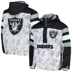 Las Vegas Raiders Starter Thursday Night Gridiron Raglan Half-Zip Hooded Jacket - White/Black outlet