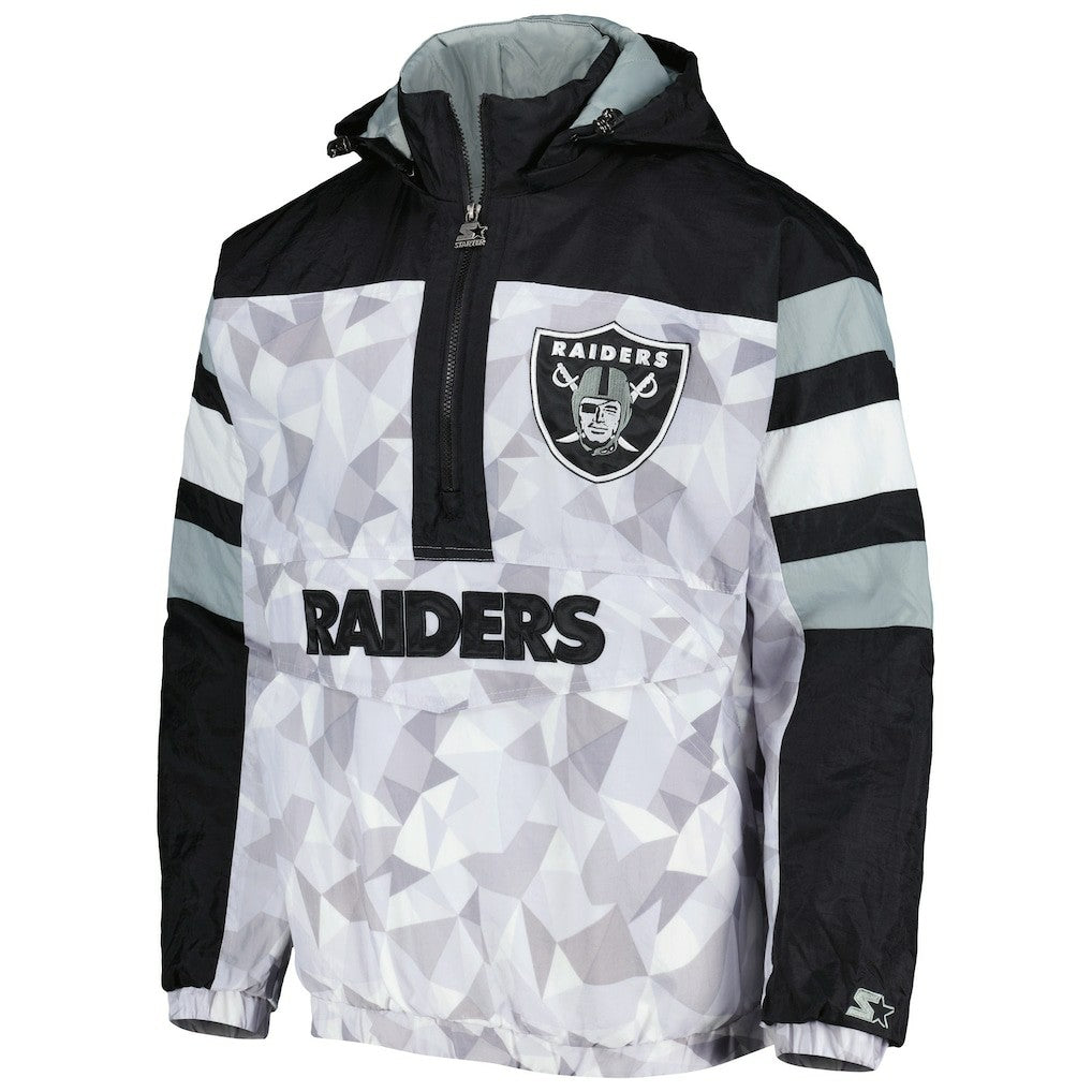 Las Vegas Raiders Starter Thursday Night Gridiron Raglan Half-Zip Hooded Jacket - White/Black outlet