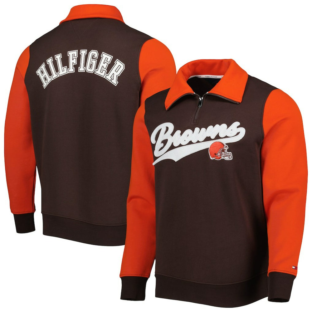 Cleveland Browns Tommy Hilfiger Aiden Quarter-Zip Sweatshirt - Brown/Orange discount