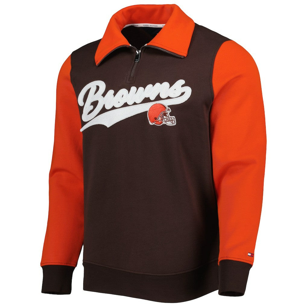 Cleveland Browns Tommy Hilfiger Aiden Quarter-Zip Sweatshirt - Brown/Orange discount