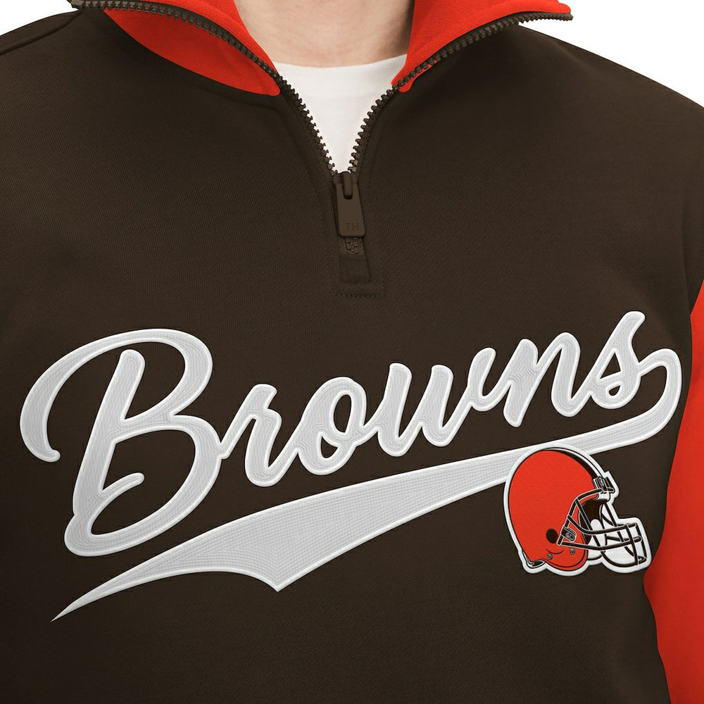 Cleveland Browns Tommy Hilfiger Aiden Quarter-Zip Sweatshirt - Brown/Orange discount