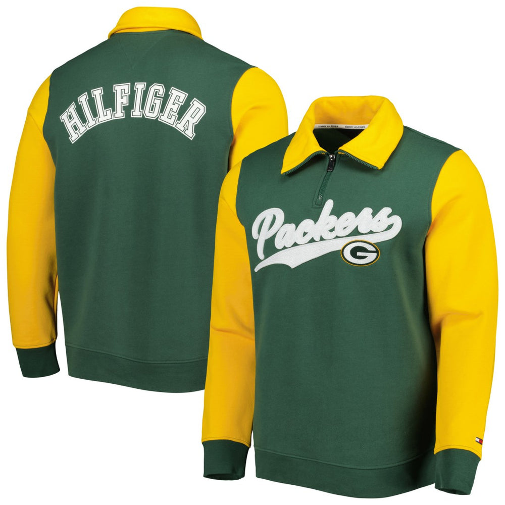 Green Bay Packers Tommy Hilfiger Aiden Quarter-Zip Sweatshirt - Green/Gold sale