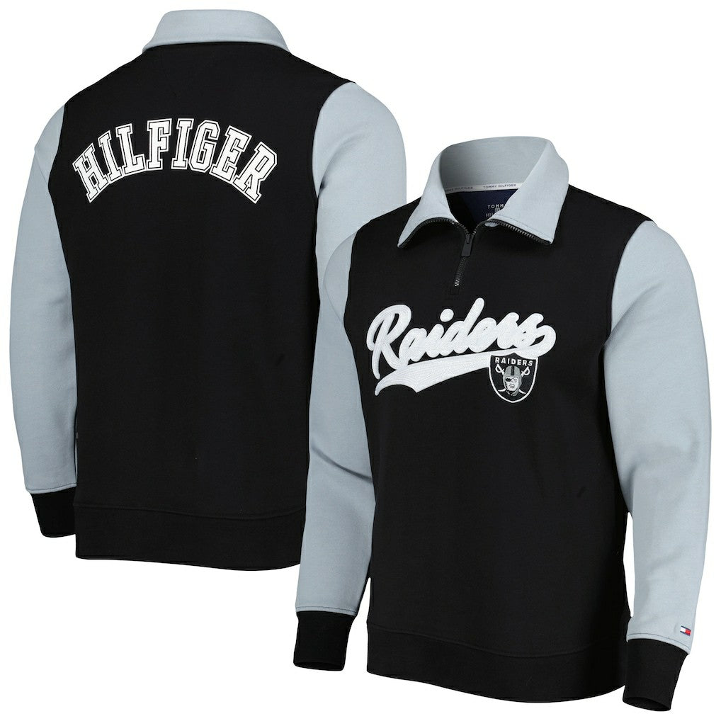 Las Vegas Raiders Tommy Hilfiger Aiden Quarter-Zip Sweatshirt - Black/Silver for sale