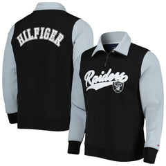 Las Vegas Raiders Tommy Hilfiger Aiden Quarter-Zip Sweatshirt - Black/Silver for sale