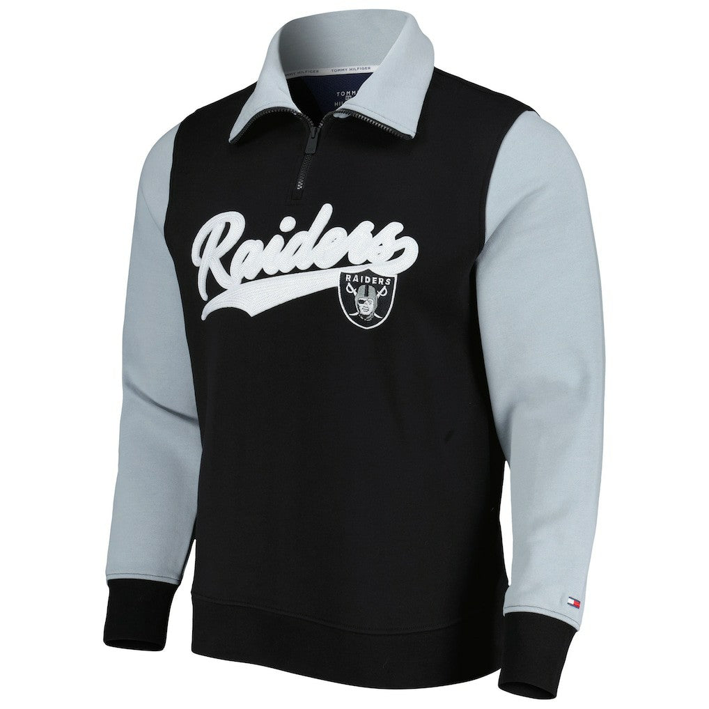 Las Vegas Raiders Tommy Hilfiger Aiden Quarter-Zip Sweatshirt - Black/Silver for sale