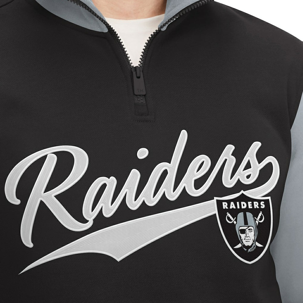 Las Vegas Raiders Tommy Hilfiger Aiden Quarter-Zip Sweatshirt - Black/Silver for sale