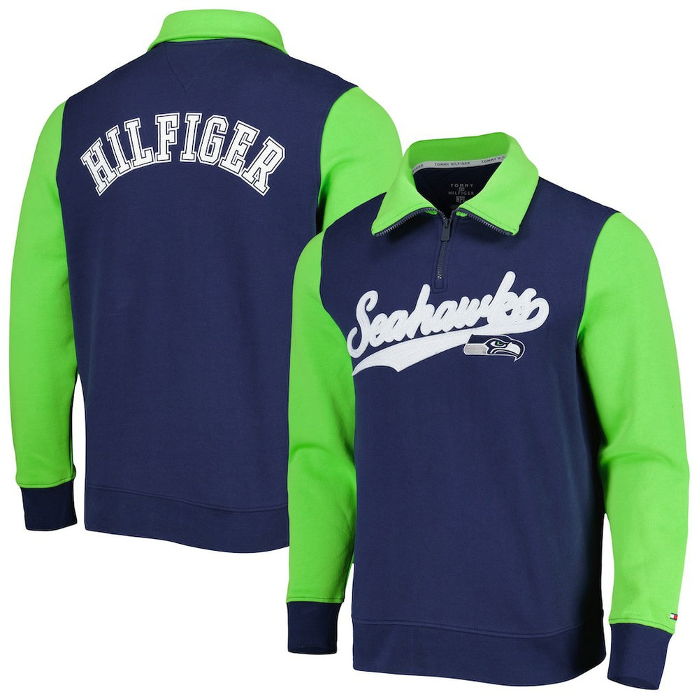 Seattle Seahawks Tommy Hilfiger Aiden Quarter-Zip Sweatshirt - College Navy/Neon Green discount