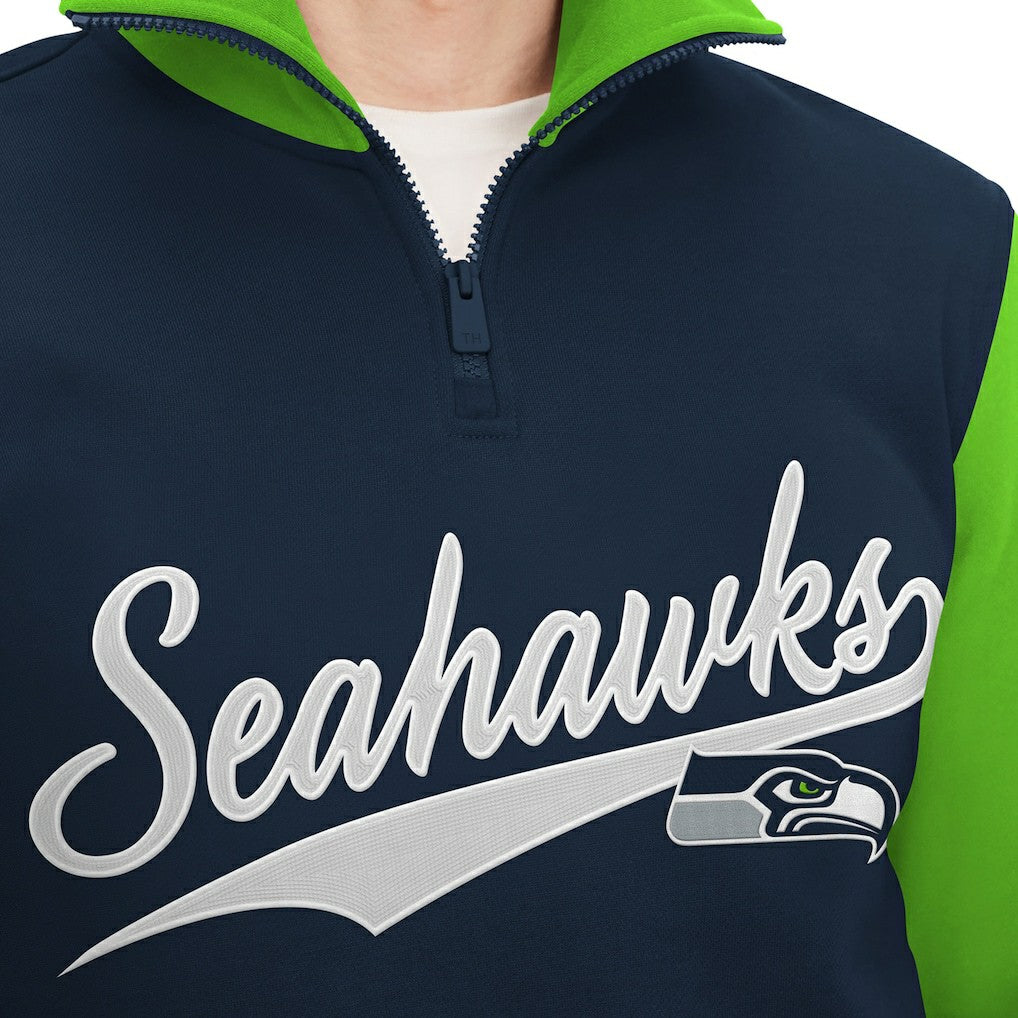 Seattle Seahawks Tommy Hilfiger Aiden Quarter-Zip Sweatshirt - College Navy/Neon Green discount