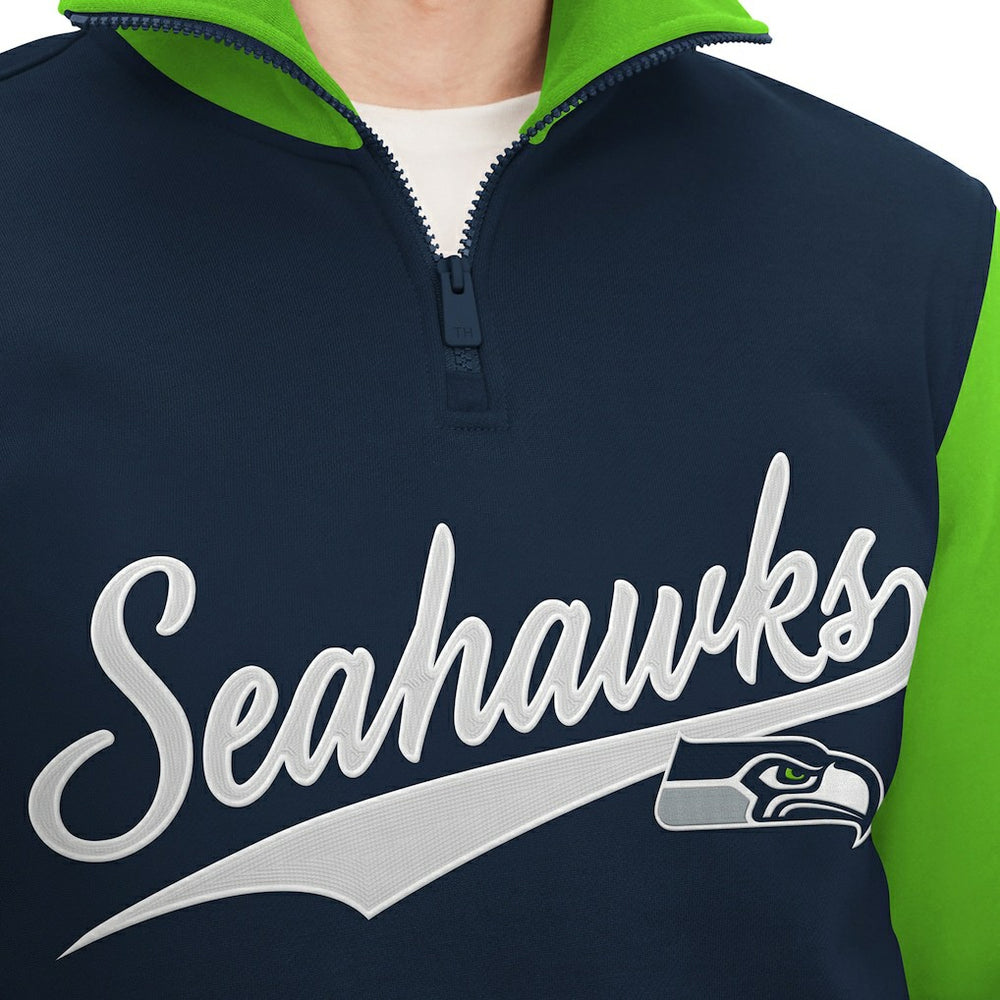 Seattle Seahawks Tommy Hilfiger Aiden Quarter-Zip Sweatshirt - College Navy/Neon Green discount