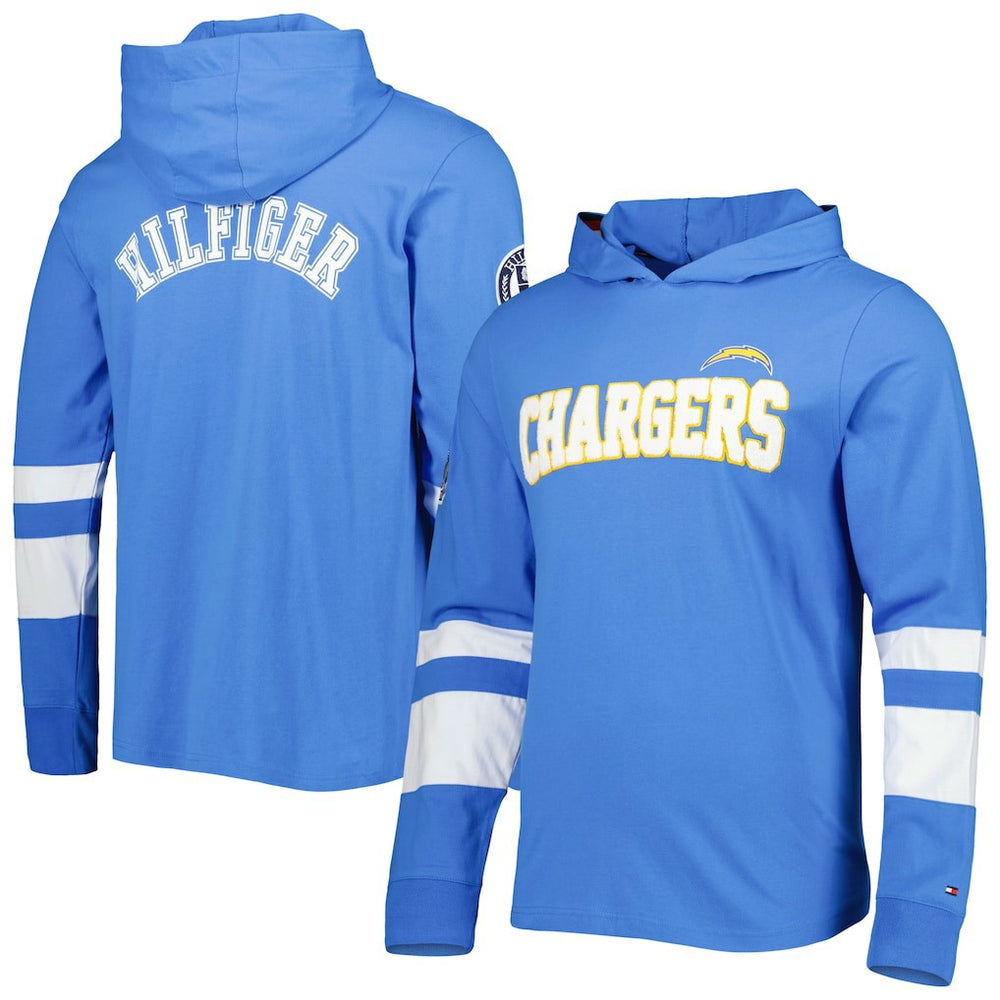 Los Angeles Chargers Tommy Hilfiger Alex Long Sleeve Hoodie T-Shirt - Powder Blue/White on sale
