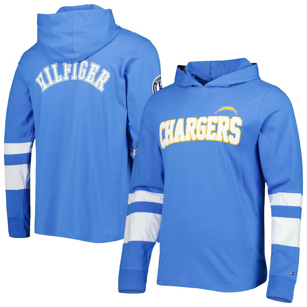 Los Angeles Chargers Tommy Hilfiger Alex Long Sleeve Hoodie T-Shirt - Powder Blue/White on sale