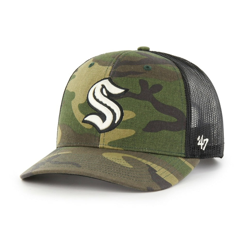 Seattle Kraken '47 Trucker Snapback Hat - Camo/Black Hats