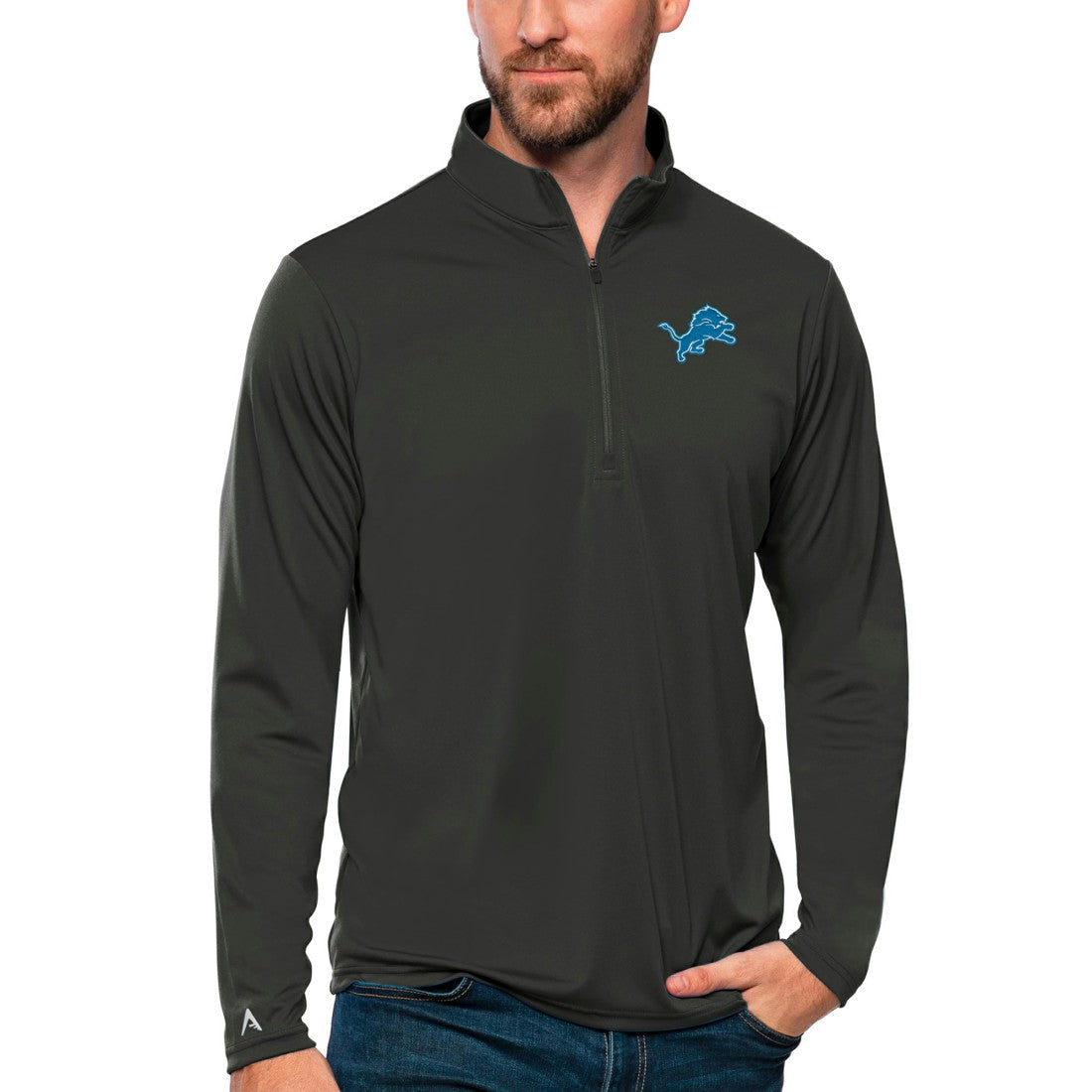 Detroit Lions Antigua Tribute Quarter-Zip Lightweight Pullover Top - Charcoal for sale