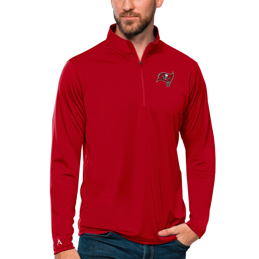 Tampa Bay Buccaneers Antigua Tribute Quarter-Zip Lightweight Pullover Top - Red cheap