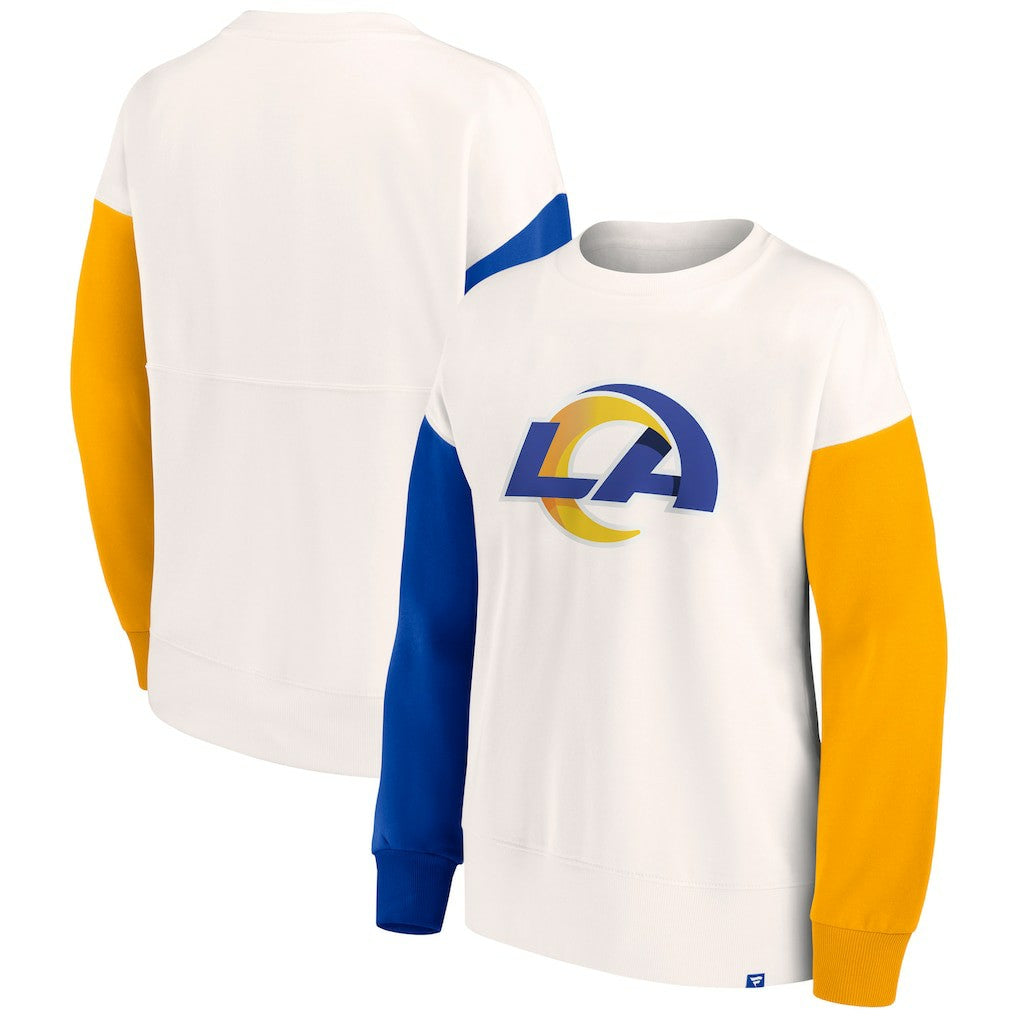 Los Angeles Rams Women's Colorblock Primary Logo Pullover Sweatshirt - White on sale
