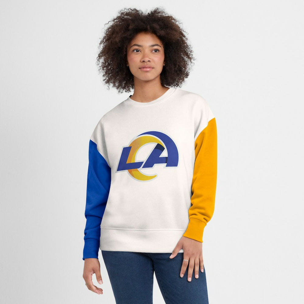Los Angeles Rams Women's Colorblock Primary Logo Pullover Sweatshirt - White on sale