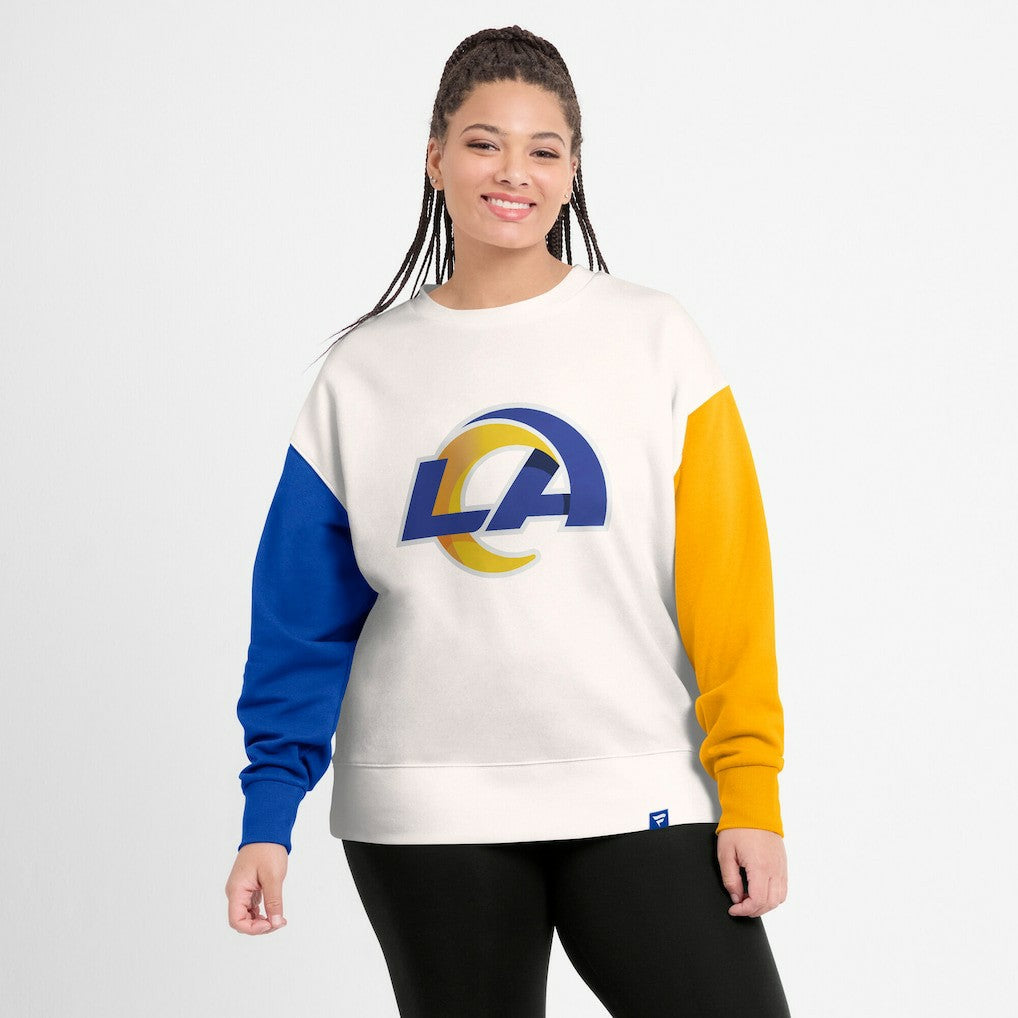 Los Angeles Rams Women's Colorblock Primary Logo Pullover Sweatshirt - White on sale