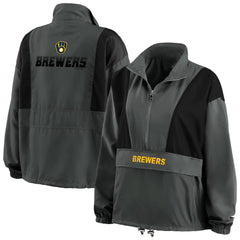 Milwaukee Brewers WEAR by Erin Andrews Women's Packable Half-Zip Jacket Charcoal