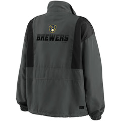 Milwaukee Brewers WEAR by Erin Andrews Women's Packable Half-Zip Jacket Charcoal
