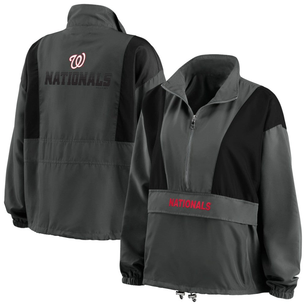 Washington Nationals WEAR by Erin Andrews Women's Packable Half-Zip Jacket Charcoal