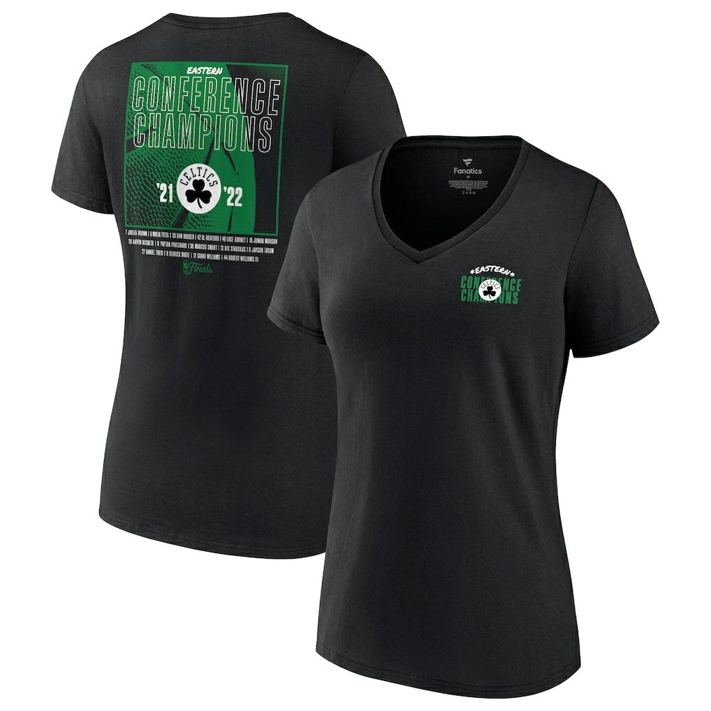Boston Celtics Women's 2022 Eastern Conference Champions Balanced Attack Roster V-Neck T-Shirt - Black sale