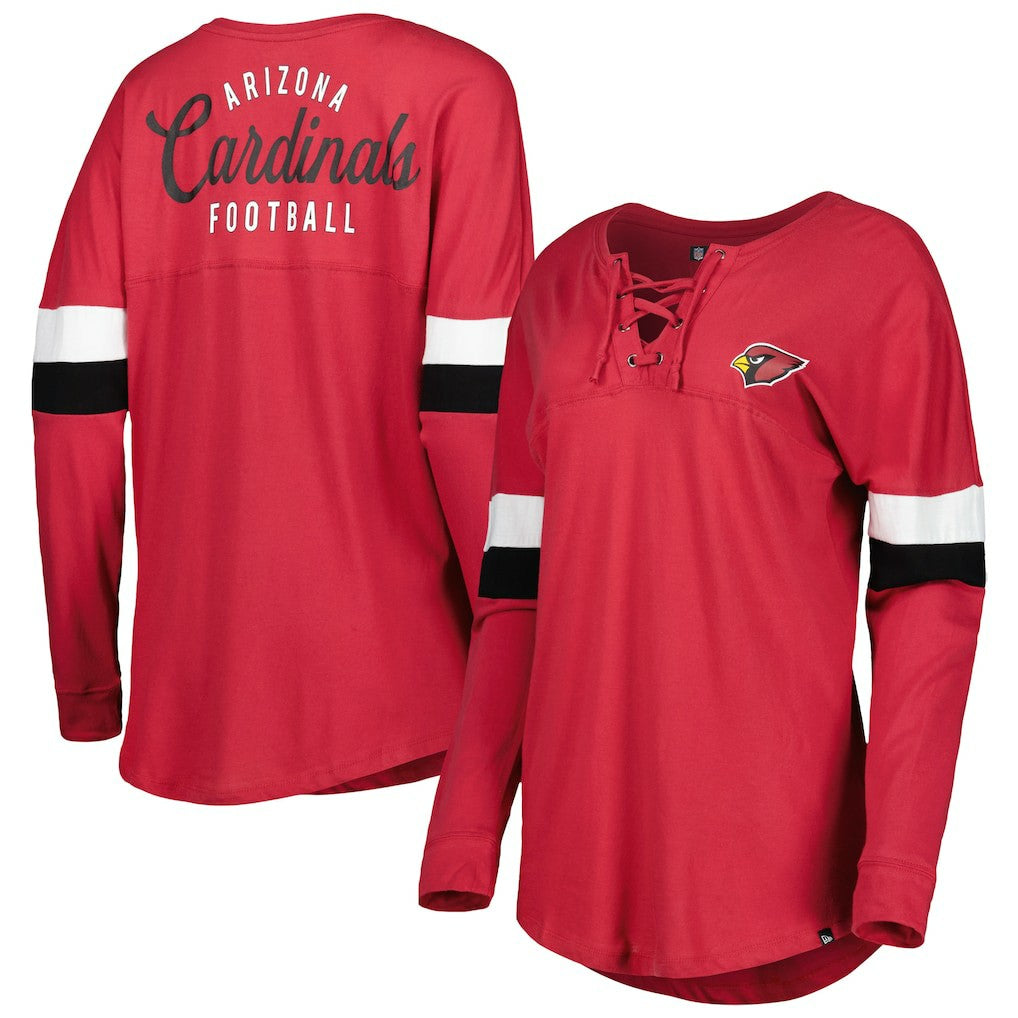 Arizona Cardinals New Era Women's Athletic Varsity Lace-Up Lightweight Long Sleeve T-Shirt - Cardinal for sale