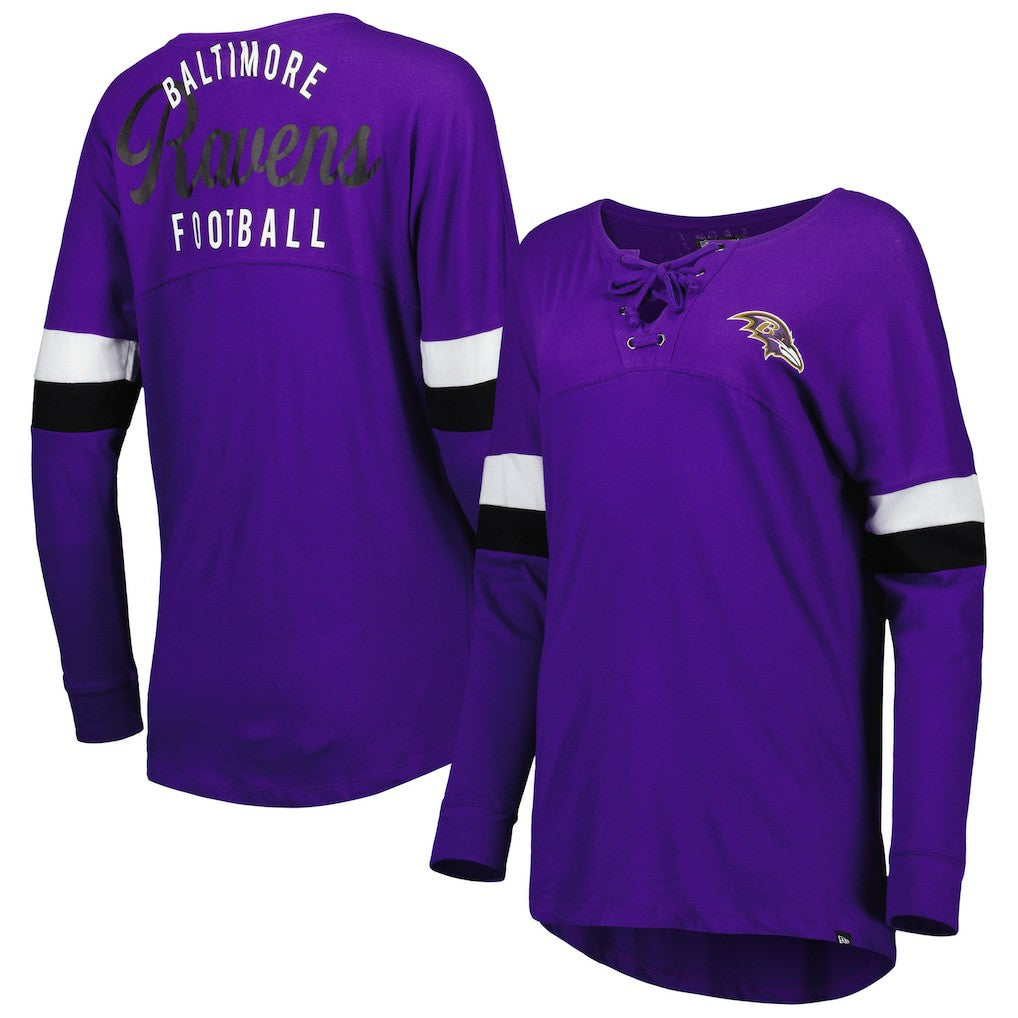 Baltimore Ravens New Era Women's Athletic Varsity Lace-Up Lightweight Long Sleeve T-Shirt - Purple discount