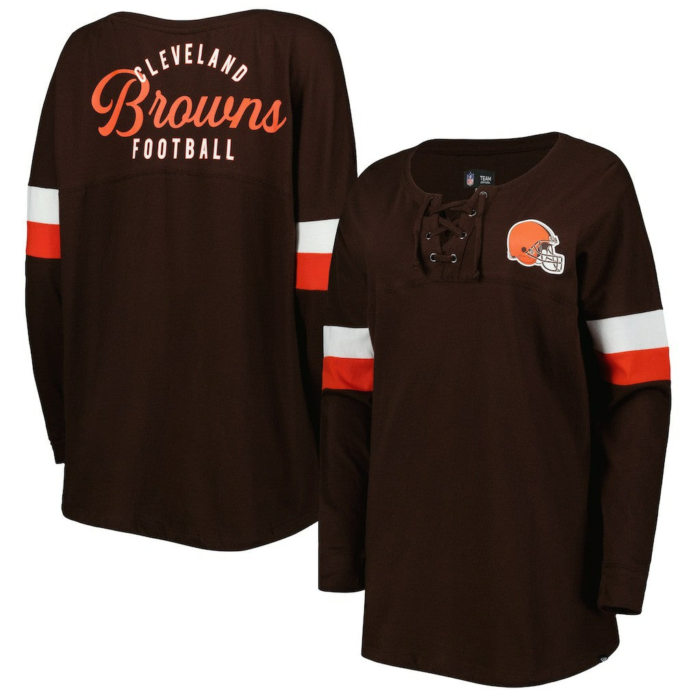 Cleveland Browns New Era Women's Athletic Varsity Lace-Up Lightweight Long Sleeve T-Shirt - Brown for sale