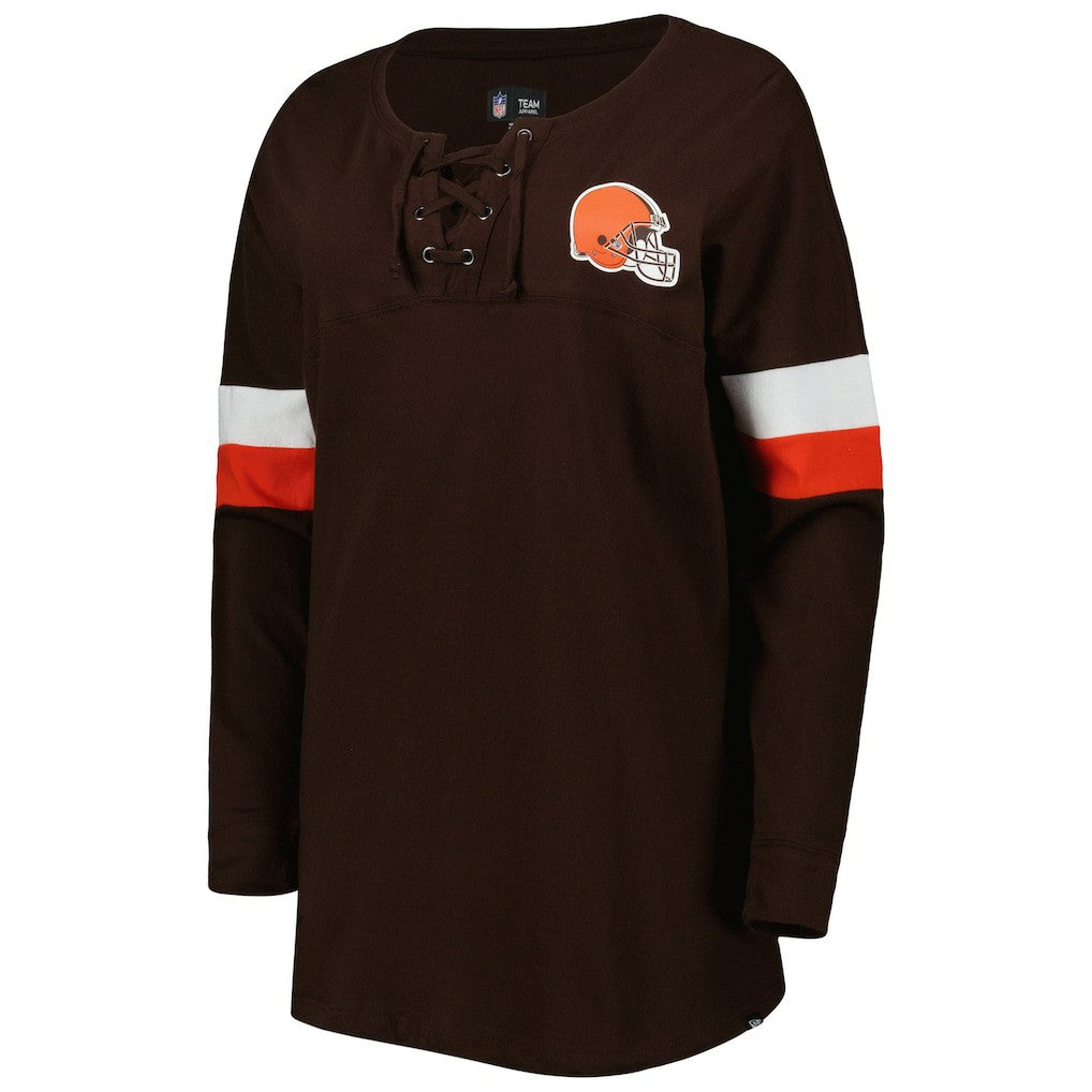 Cleveland Browns New Era Women's Athletic Varsity Lace-Up Lightweight Long Sleeve T-Shirt - Brown for sale