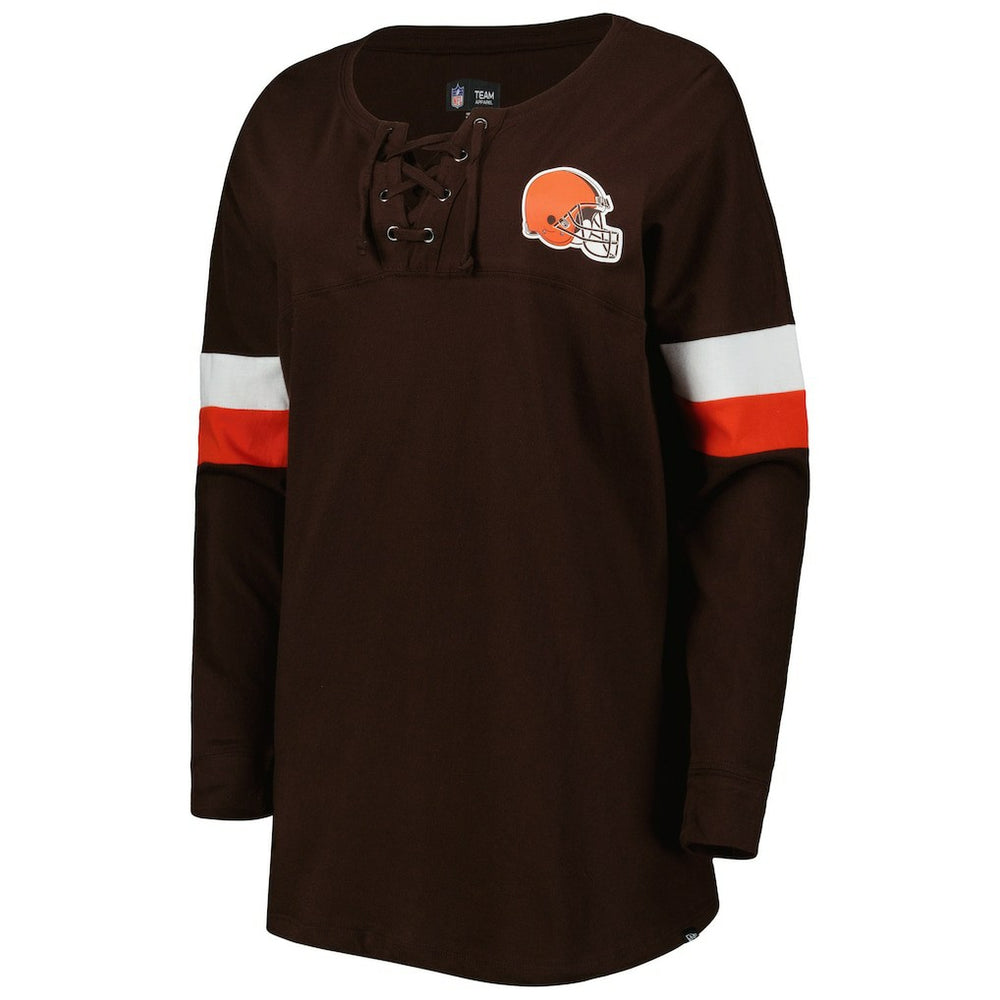 Cleveland Browns New Era Women's Athletic Varsity Lace-Up Lightweight Long Sleeve T-Shirt - Brown for sale