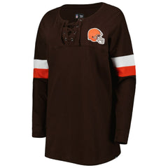 Cleveland Browns New Era Women's Athletic Varsity Lace-Up Lightweight Long Sleeve T-Shirt - Brown for sale