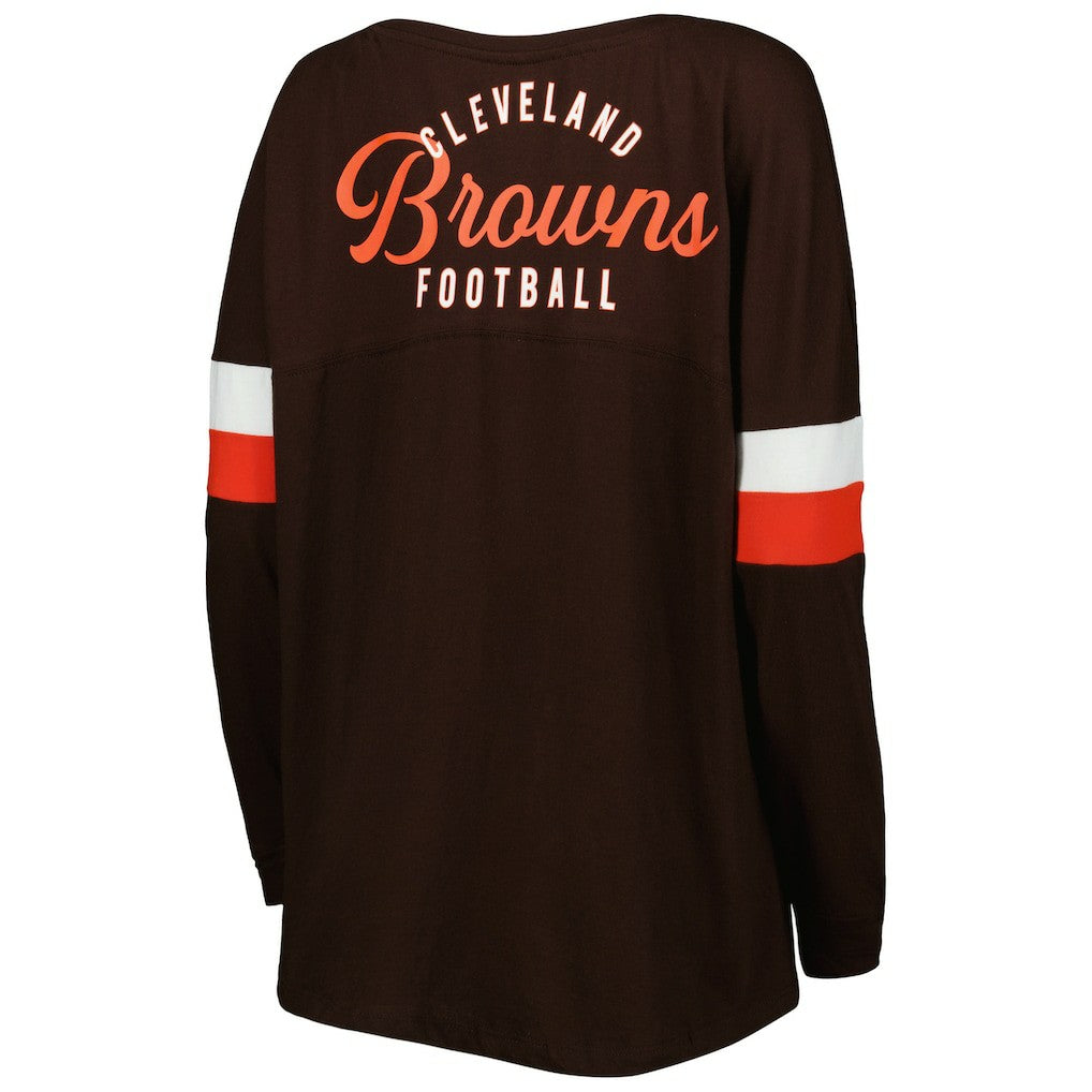 Cleveland Browns New Era Women's Athletic Varsity Lace-Up Lightweight Long Sleeve T-Shirt - Brown for sale