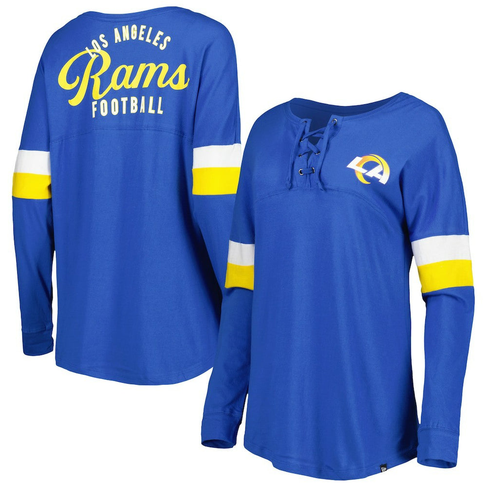 Los Angeles Rams New Era Women's Athletic Varsity Lace-Up Lightweight Long Sleeve T-Shirt - Royal discount