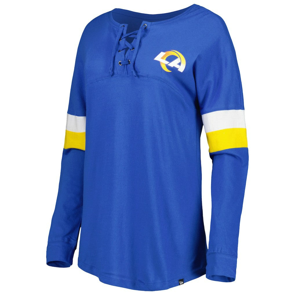 Los Angeles Rams New Era Women's Athletic Varsity Lace-Up Lightweight Long Sleeve T-Shirt - Royal discount
