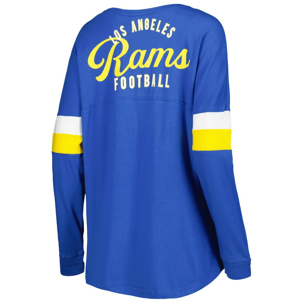 Los Angeles Rams New Era Women's Athletic Varsity Lace-Up Lightweight Long Sleeve T-Shirt - Royal discount