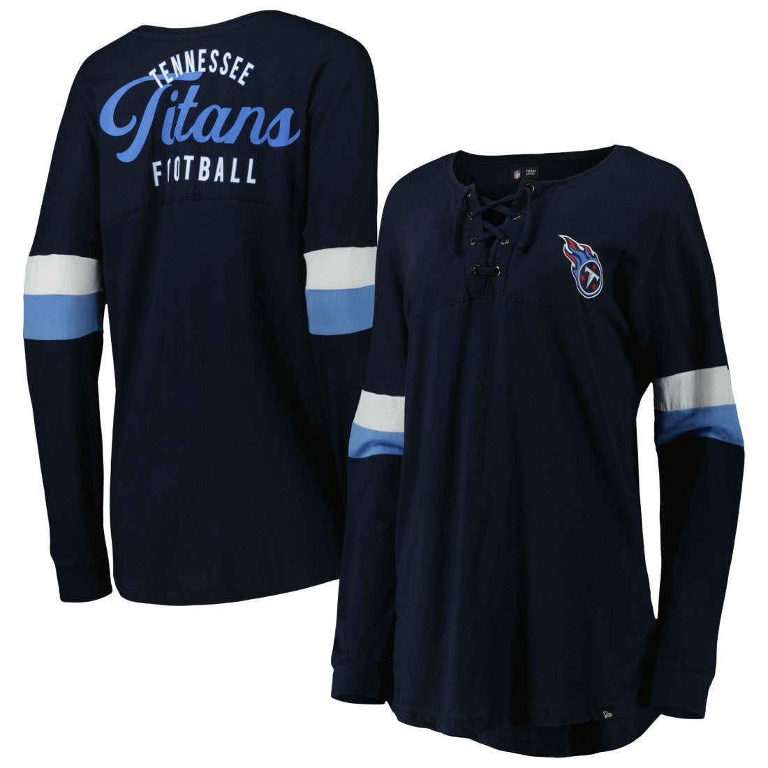 Tennessee Titans New Era Women's Athletic Varsity Lace-Up Lightweight Long Sleeve T-Shirt - Navy on sale