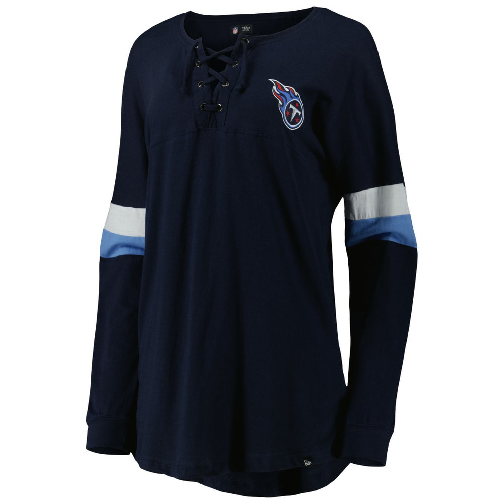 Tennessee Titans New Era Women's Athletic Varsity Lace-Up Lightweight Long Sleeve T-Shirt - Navy on sale