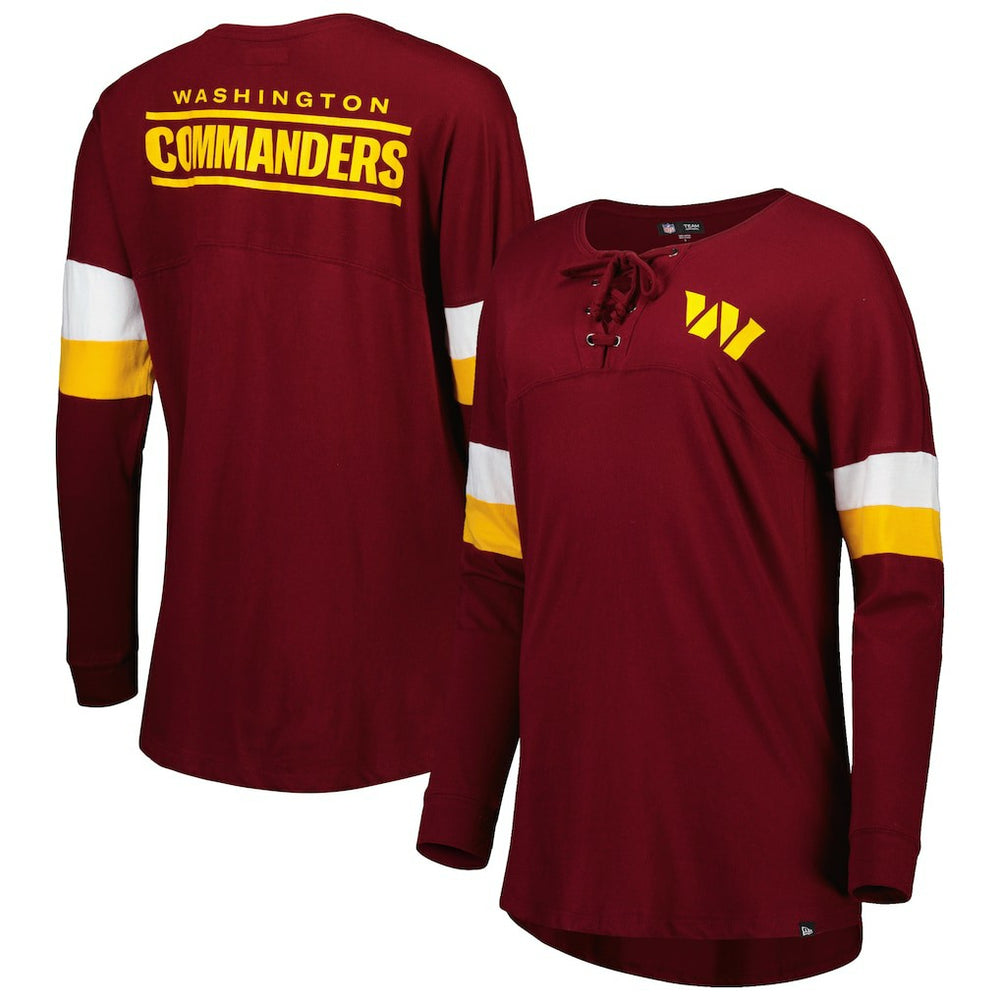 Washington Commanders New Era Women's Athletic Varsity Lace-Up Lightweight Long Sleeve T-Shirt - Burgundy sale