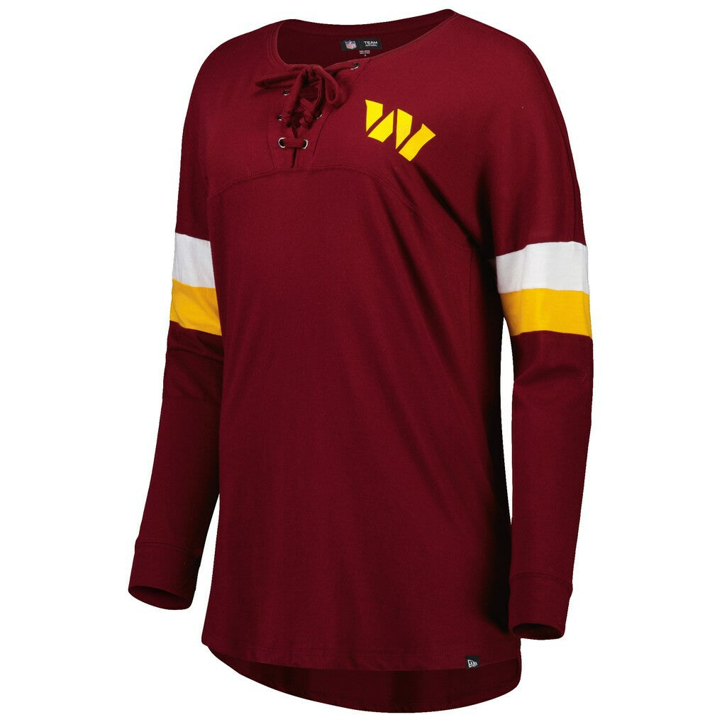 Washington Commanders New Era Women's Athletic Varsity Lace-Up Lightweight Long Sleeve T-Shirt - Burgundy sale