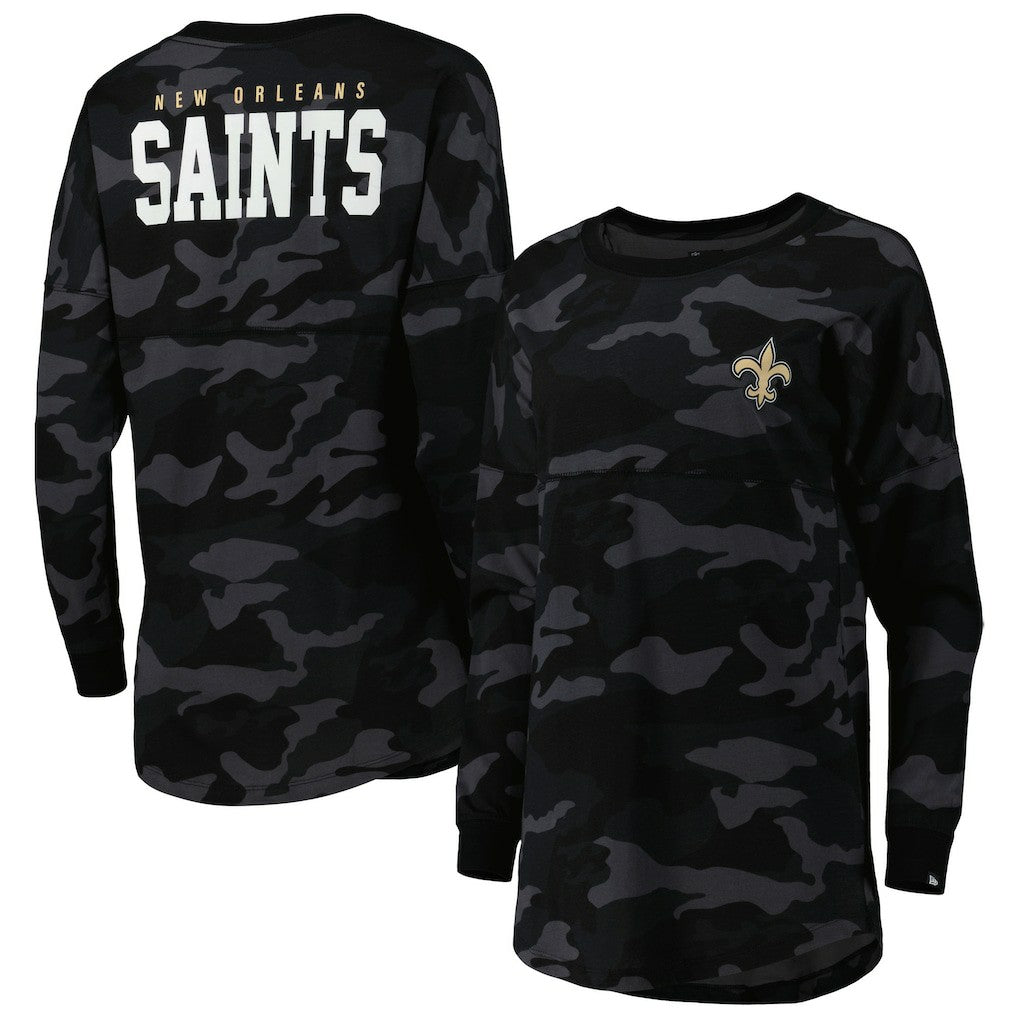 New Orleans Saints New Era Women's Camo Long Sleeve T-Shirt - Black on sale